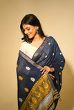 Blue Cotton & Kesa Pat (Raw Silk) Assam Saree