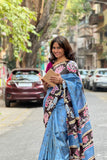 Blue Hand Batik Silk Saree