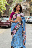 Blue Hand Batik Silk Saree