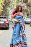 Blue Hand Batik Silk Saree