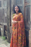 Brown Floral Weave Cotton Jamdani Saree
