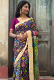 Hand-Painted Cotton Kalamkari Saree | Purple Kalamkari Saree with Green Pallu