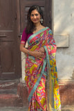 Hand-Painted Cotton Kalamkari Saree | Red Kalamkari Saree with Yellow Pallu
