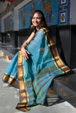 Blue Cotton Mangalagiri Handloom Saree
