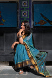Blue Cotton Mangalagiri Handloom Saree