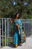 Blue Cotton Mangalagiri Handloom Saree