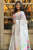 Off-White Handwoven Cotton Jamdani Saree