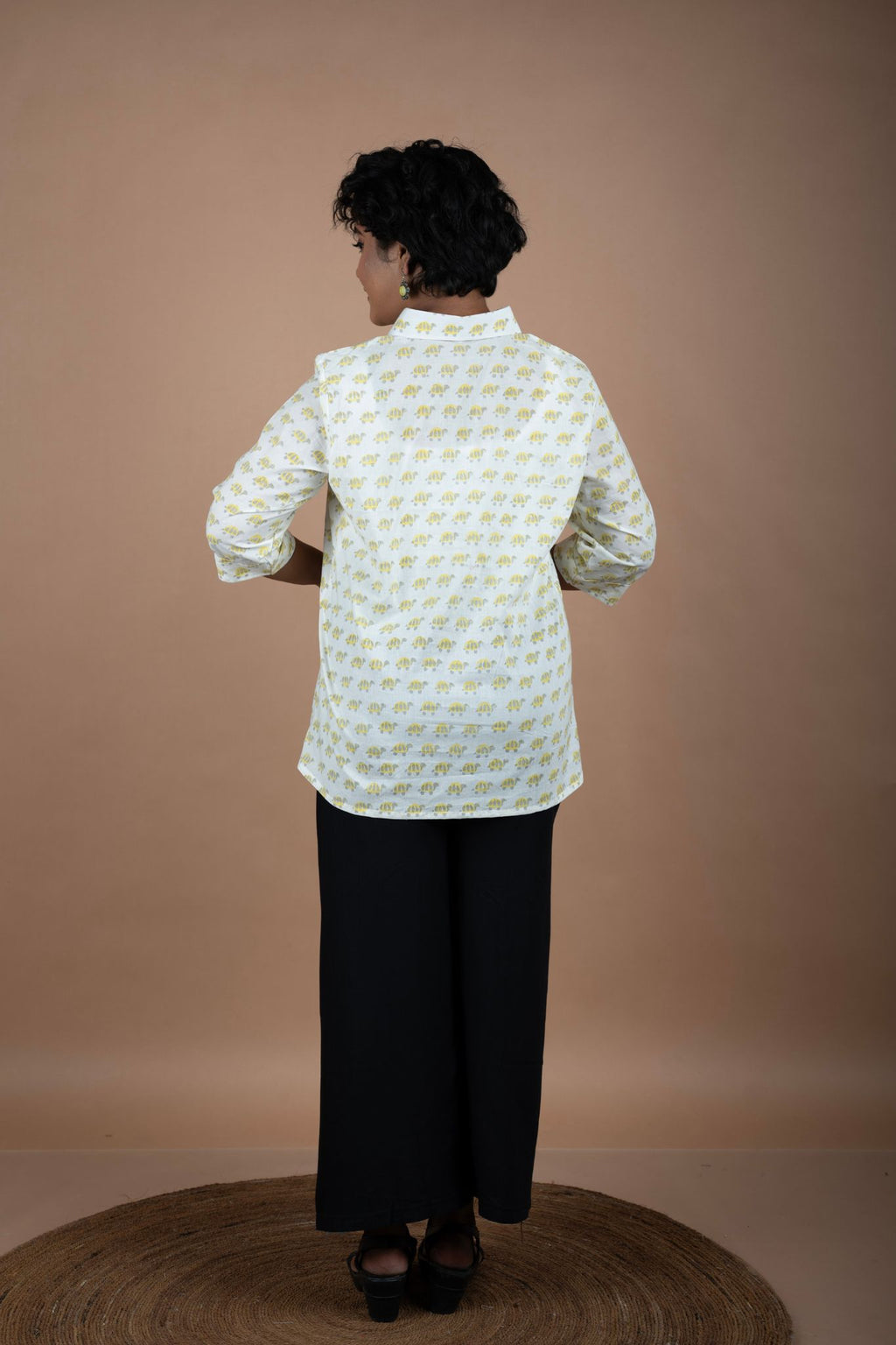 Block Printed Cotton Tortoise Shirt-Style Top