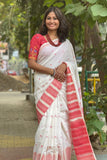 Handloom Cotton Saree White with Red Pallu