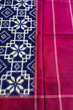 Ikkat Telia Cotton Dupatta with Red Border and Blue Geometric Motifs