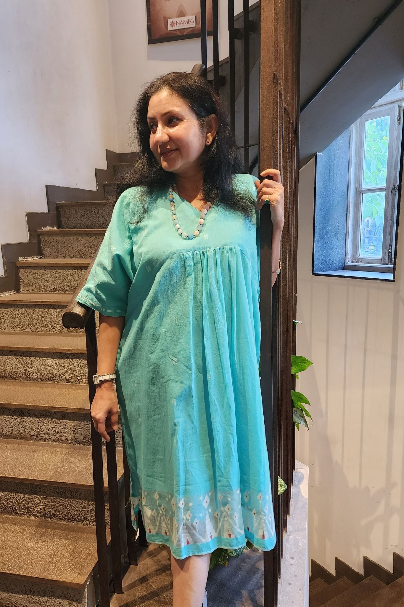 Blue Cotton Jamdani Dress