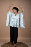 Grey Block Print & Handloom Fusion Kaftan – Short Kurti Style