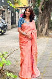 Peach Linen Cotton Saree