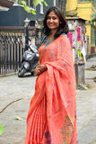 Peach Linen Cotton Saree