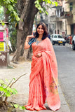 Peach Linen Cotton Saree