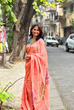 Peach Cotton Linen Saree