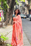 Peach Linen Cotton Saree