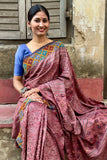 Maroon Ajrakh Embroidery Tussar Silk Saree with Brown Tinge