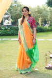 Orange & Green Cotton Silk Saree