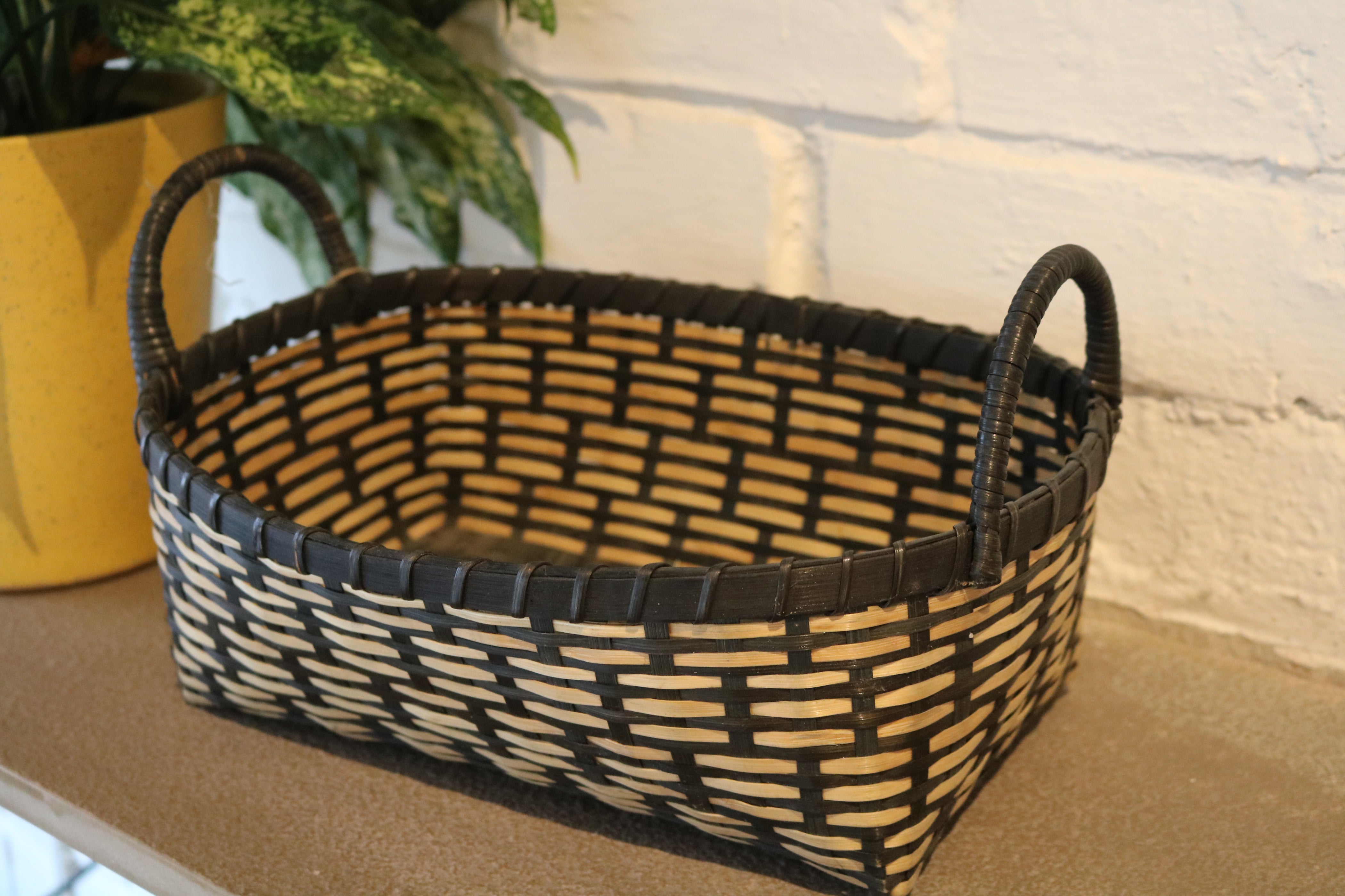 Black & Beige Bamboo Basket with Handle - NamegStore
