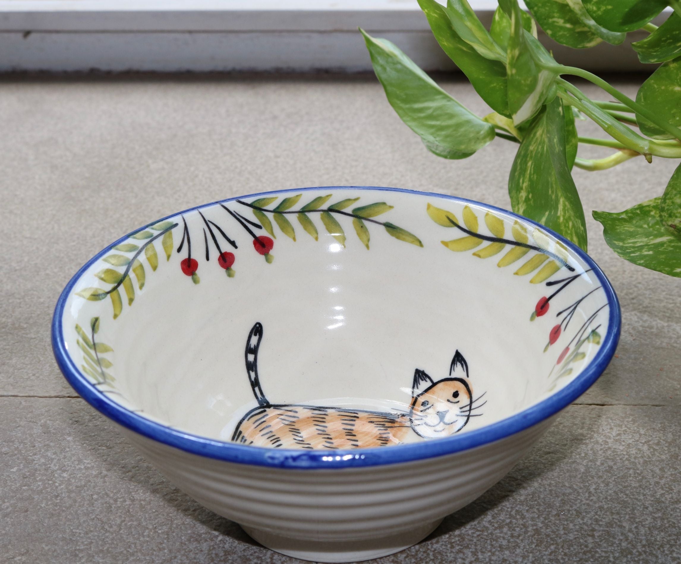 White & Blue Hand Painted Wide Bowl - NamegStore