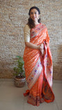 Orange Banarasi Saree Woven in Paithani Style - NamegStore