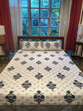 White & Blue Kantha Bed Cover