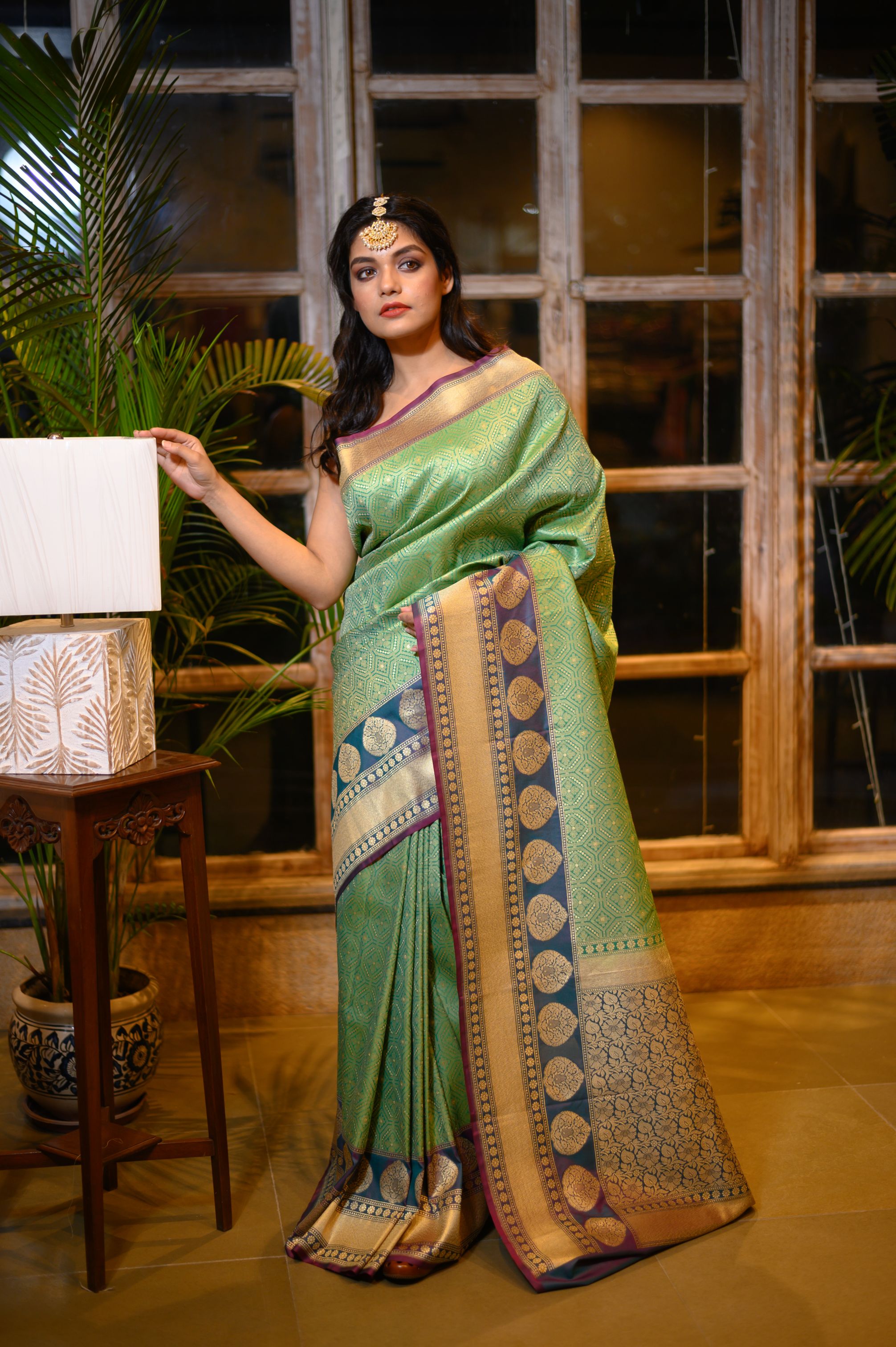Dark Green Banarasi Weave Saree - NamegStore