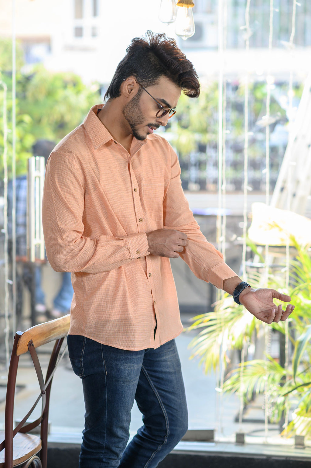 Peach Cotton Slim Fit Shirt - NamegStore