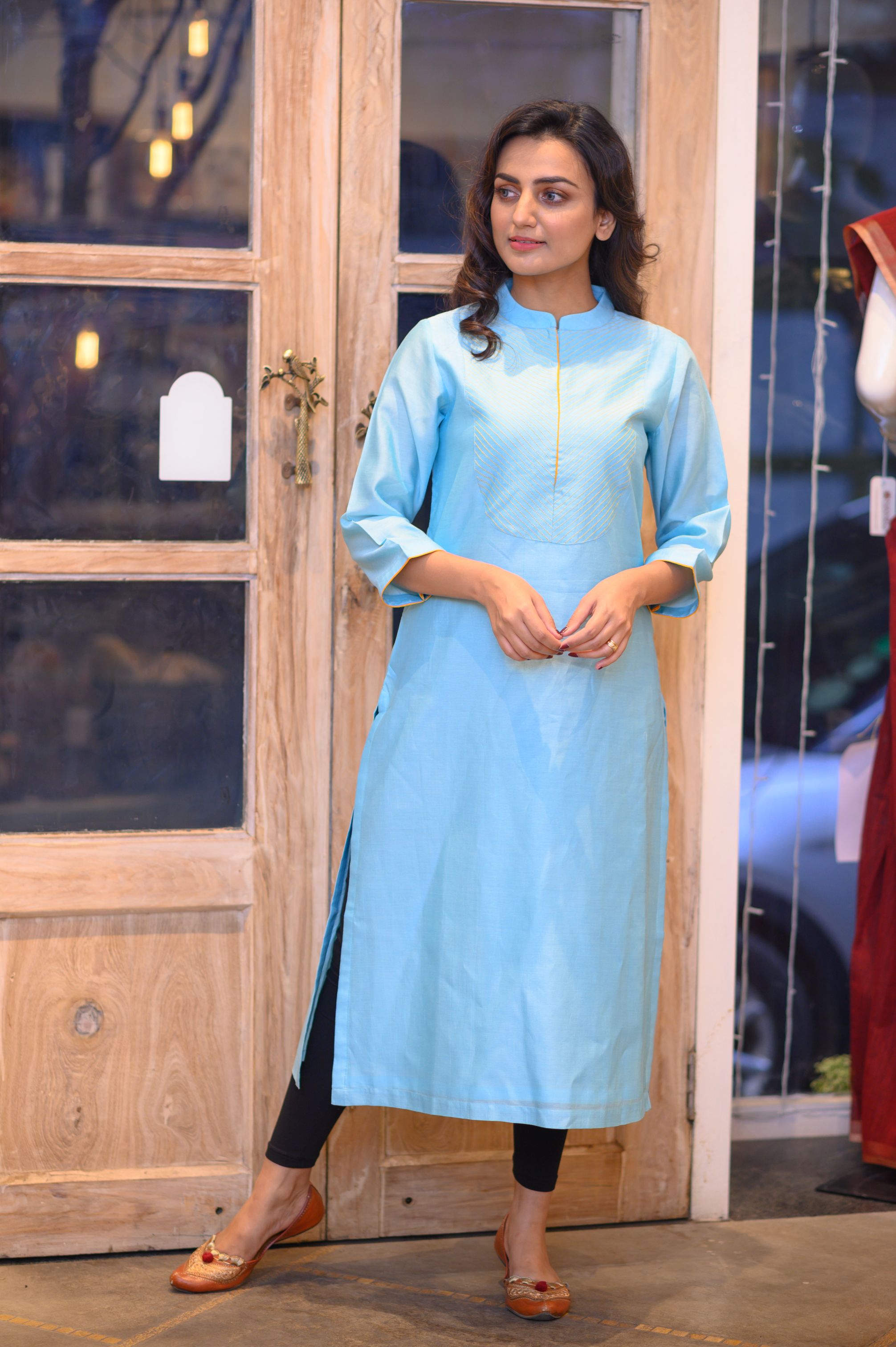Sky Blue Color Faux Georgette Designer Readymade Islamic Kurti | Heenastyle