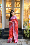 Red Silk Saree with Pink Border - NamegStore