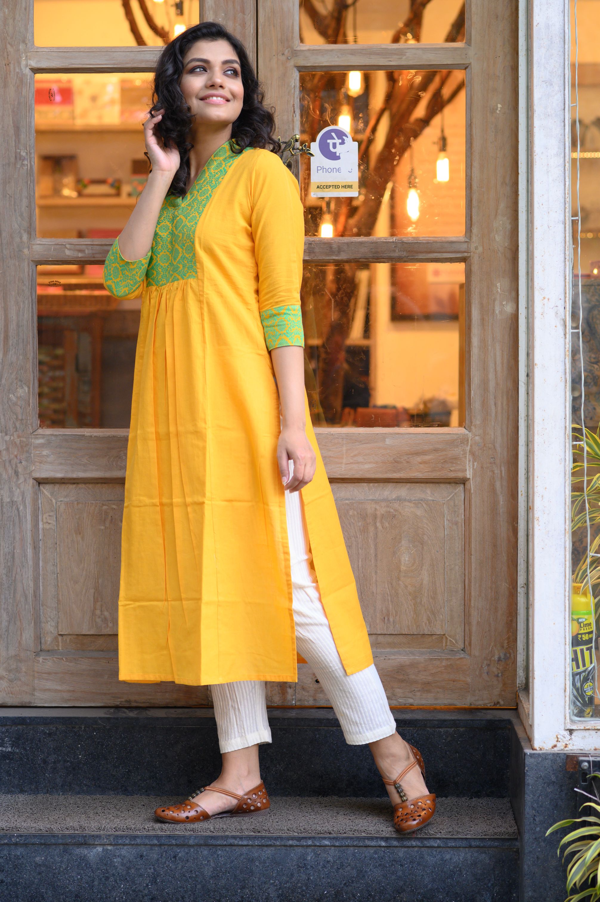 Buy Online Mustard Yellow Kurti with Zari LKV002529